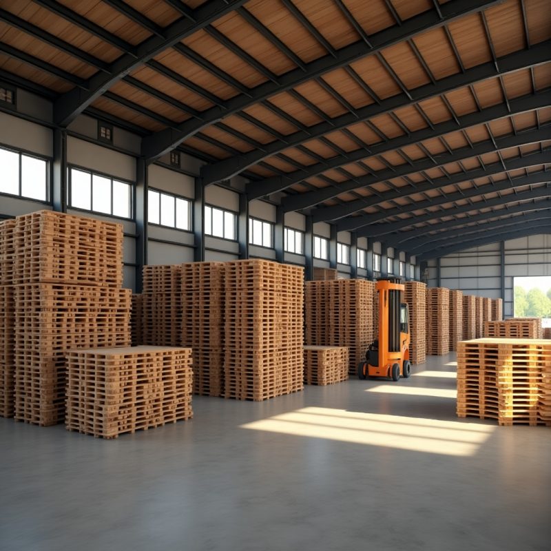 galpon mediano con pallets y Lift Truck